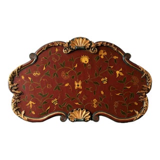Large Vintage Italian Florentine Style Hand-Painted Wall Panel With Gilt Carved Frame For Sale