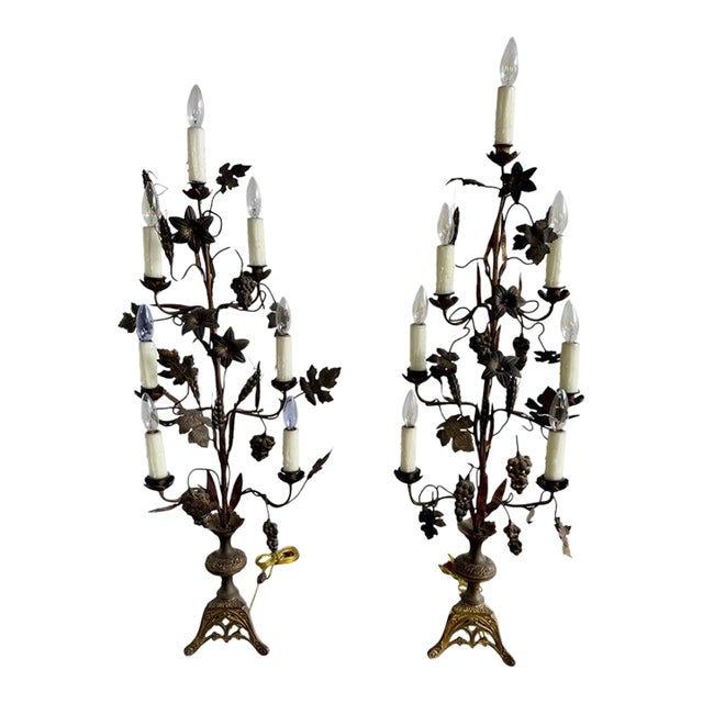 Pair of 19th C. Italian Brass Candelabras For Sale