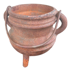 Antique Primitive Cast Iron Three-Leg Cauldron Pot With Swing Handle