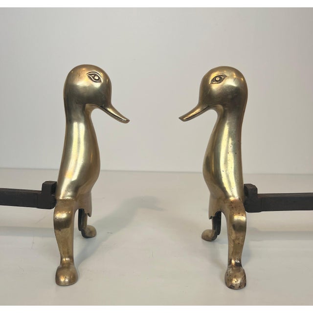 Pair of stylized brass andirons in the style of Claude and For Sale - Image 6 of 12