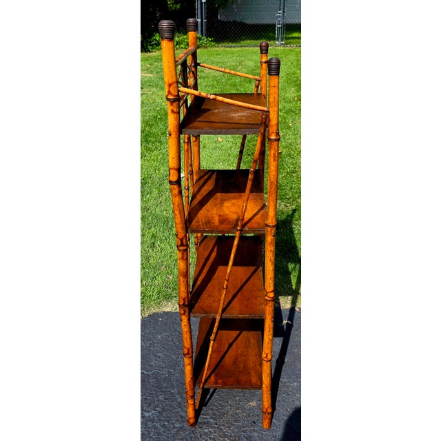 Victorian Antique Victorian Burnt Bamboo Four Tier Etagere Bookshelf For Sale - Image 3 of 5