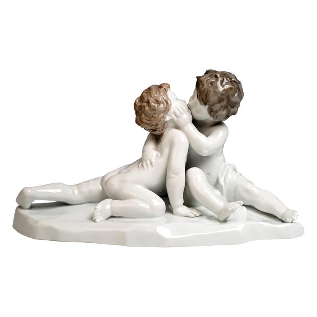 Large Art Deco Figure Group Young Love by J. Limburg Rosenthal, Germany, 1920s For Sale