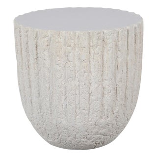 Outdoor White Textured Cement End Table For Sale