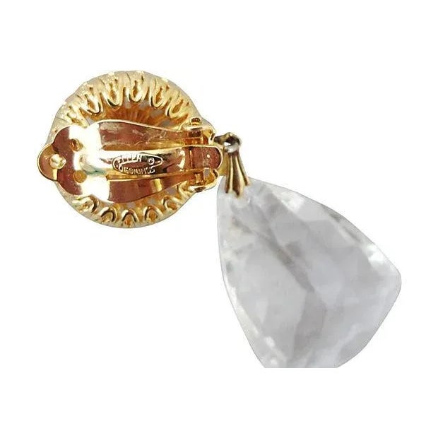 Vintage 1980s Signed Ellen Designs Clear Drop Clip Earrings - 2 Pieces For Sale - Image 4 of 4