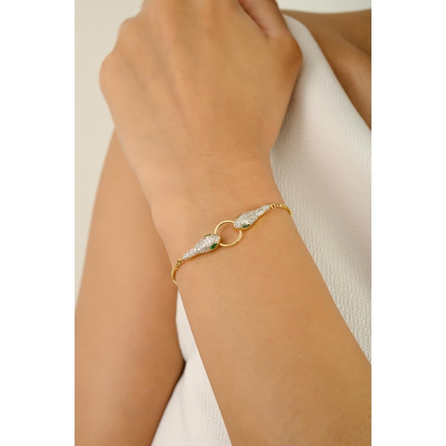 18k Gold Emerald Diamond Snake Bracelet For Sale In New York - Image 6 of 10