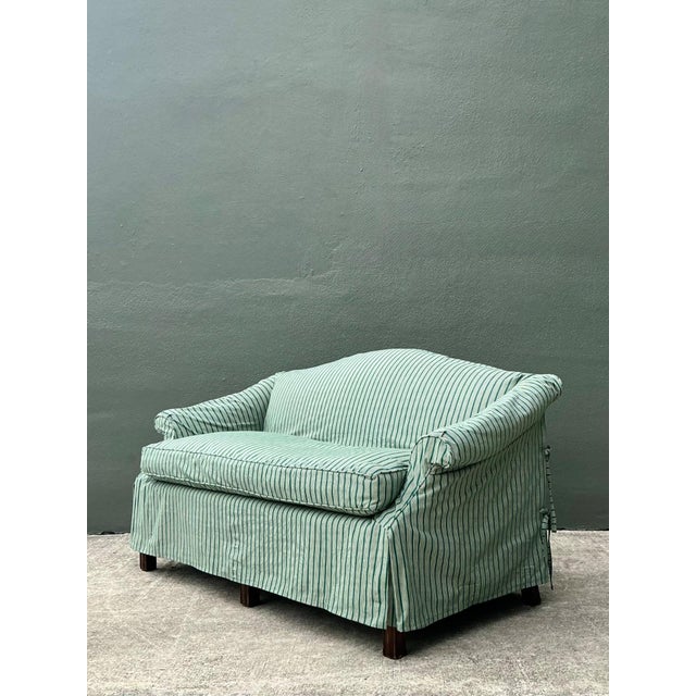 Vintage Striped Slip Covered Camelback Loveseat For Sale In West Palm - Image 6 of 18