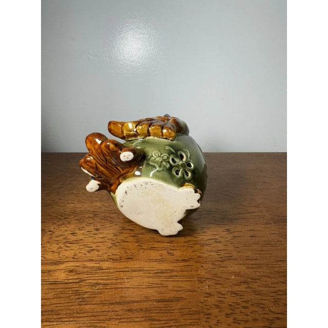 Green Vintage Ceramic Owl Figurine Incense Holder Green Brown Glaze Pierced Pottery For Sale - Image 8 of 9