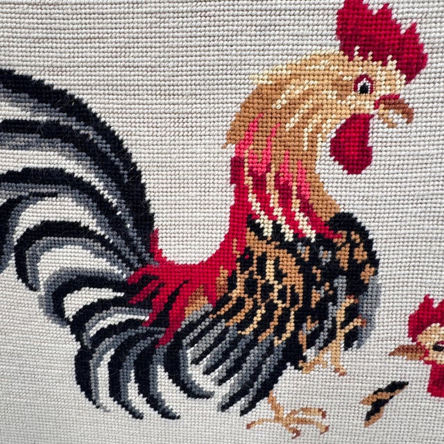 American Vintage Roosters Needlepoint Traditional Americana Art For Sale - Image 3 of 11