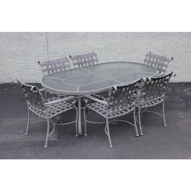 High Quality American Made Outdoor Patio Dining Set By Brown Jordan. Oval Glass Top Dining Table Raised On A Decorative...