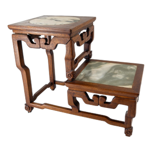 19th Century Chinese Carved Rosewood and Marble Two Tier Display Stand