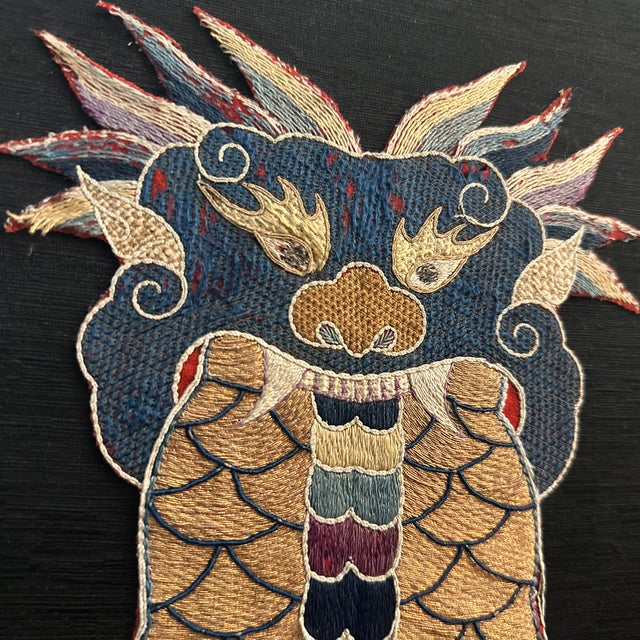 Antique Qing Dynasty Chinese Silk Embroidery Panel - Couched Gold Thread Dragon Fish Yu Hualong - For Sale - Image 9 of 10