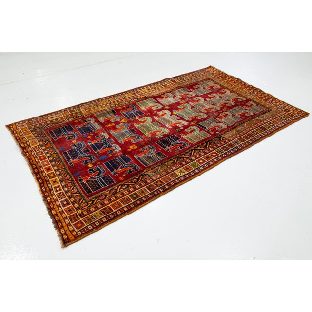 Persian 4 X 8 Vintage Persian Shiraz Pictorial Wool Rug in Red For Sale - Image 3 of 9