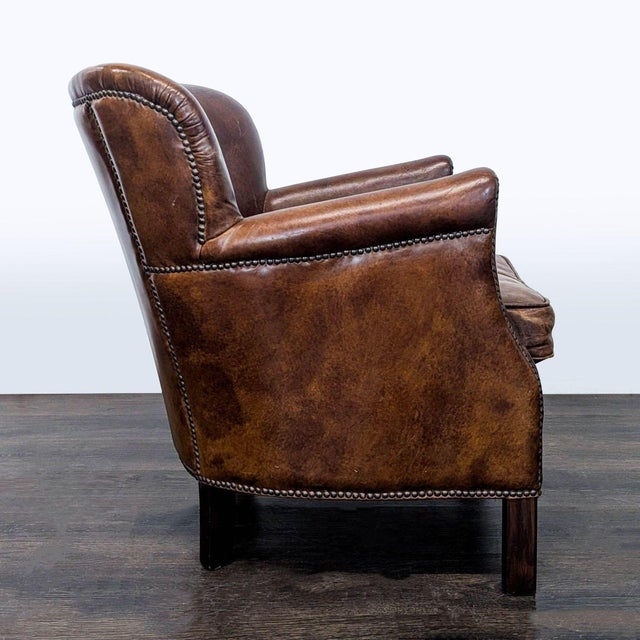 Traditional Restoration Hardware Professor Leather Lounge Chair For Sale - Image 3 of 11