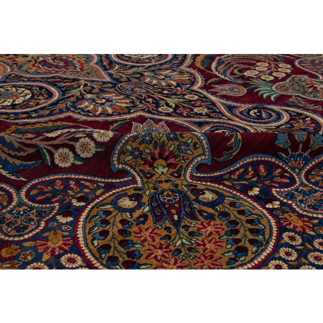 Antique Kerman Persian Red Wool Rug With a Multicolored Floral Design For Sale - Image 9 of 11