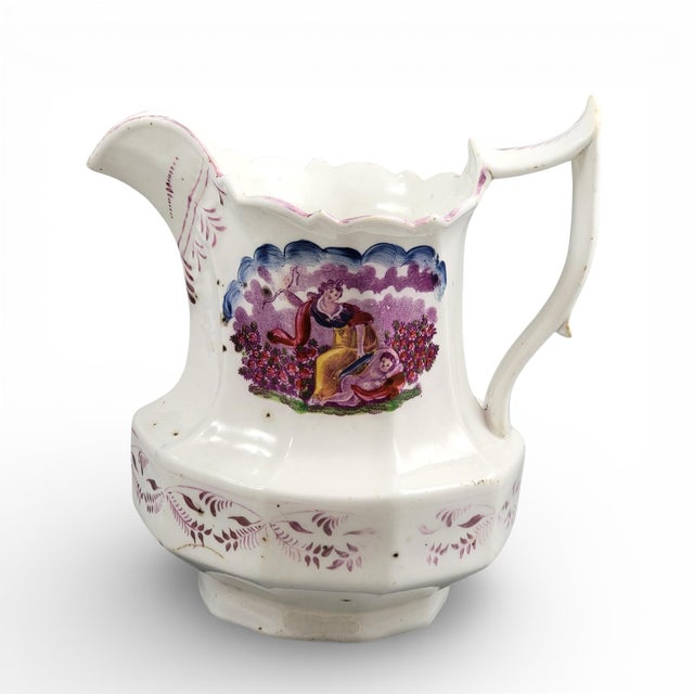 Pearlware Lustre Jug with Purple Pastoral Transfer Scene from Staffordshire, 1825-1840 For Sale - Image 10 of 10