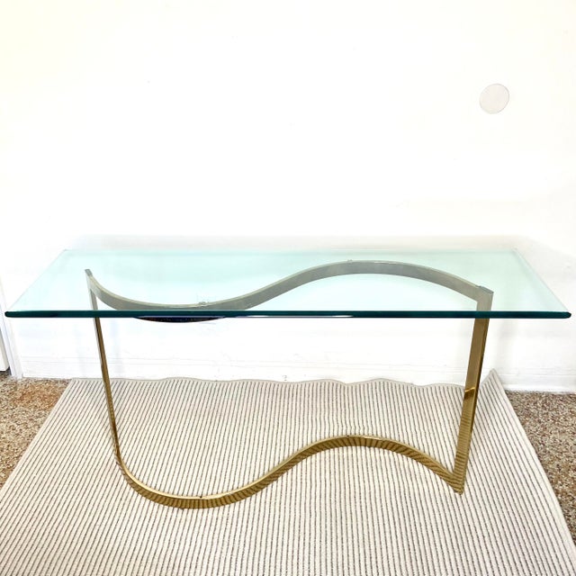 Mid 20th Century Hollywood Regency Style Glass and Brass Console Table For Sale - Image 13 of 13