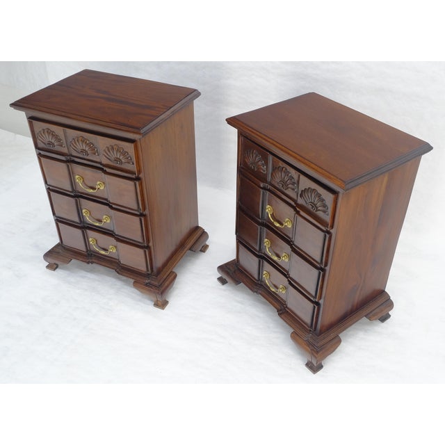 Pair of Solid Mahogany Brass Pull 4 Drawer Bracket Feet Night Stands Tables MINT For Sale - Image 6 of 18