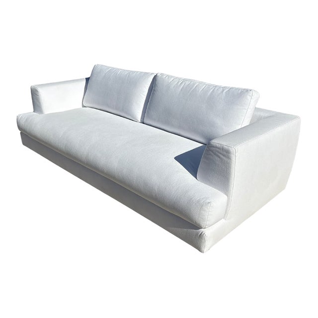 Rh Monza Bench-Cushion Sofa – 8’ Luxe Depth in White Performance Linen Weave (Made in Italy) For Sale