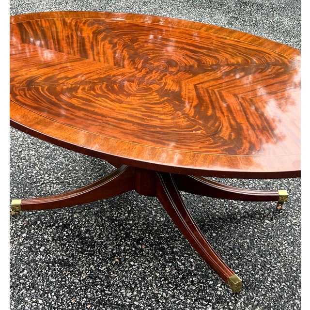 Regency Style Flame Mahogany Banded Oval Coffee Table For Sale - Image 4 of 8