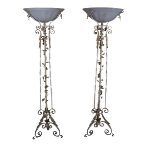Pair of 1950s American Cast Iron Foliate Floor Lamps