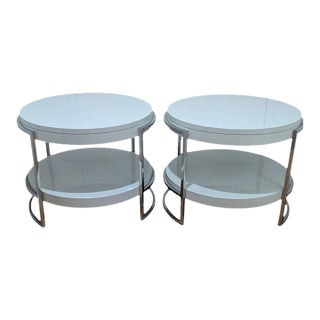 Contemporary Mitchell Gold & Bob Williams Lawson Round Set Side Tables Lacquer For Sale