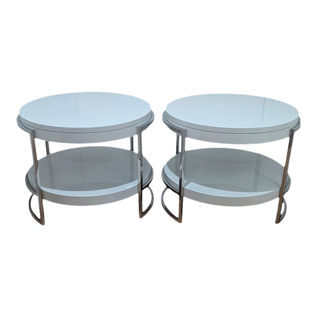 Contemporary Mitchell Gold & Bob Williams Lawson Round Set Side Tables Lacquer For Sale