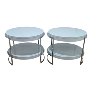 Contemporary Mitchell Gold & Bob Williams Lawson Round Set Side Tables Lacquer
