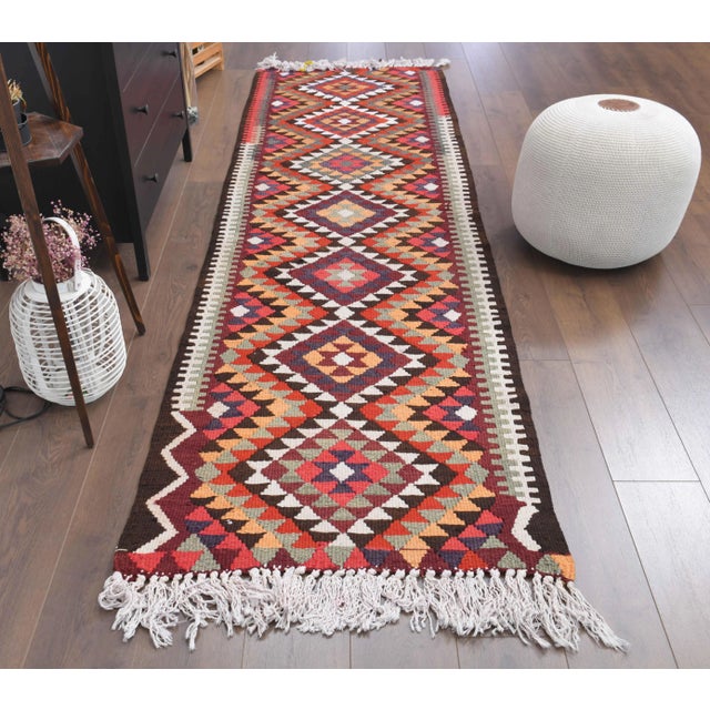 Vintage Turkish Hand-Knotted vintage rug is a semi-antique vintage runner rug.'70s Eastern region of Turkey's unique rug...