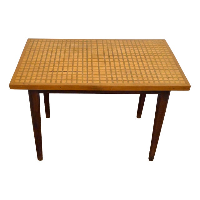 Mid-Century Wood Coffee Table with Graphic Marquetry and Grid Pattern, 1950s For Sale
