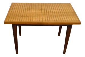 Mid-Century Wood Coffee Table with Graphic Marquetry and Grid Pattern, 1950s