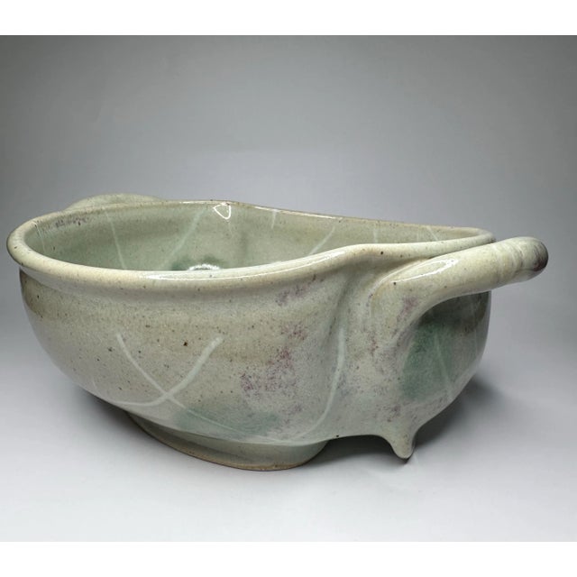 Abstract Studio Art Pottery Decorative Bowl in Pistachio Green and Plum For Sale - Image 10 of 10