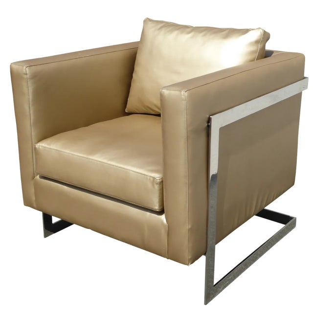 Mid Century Gold Chrome Club Chair Contemporary Modern Style For Sale