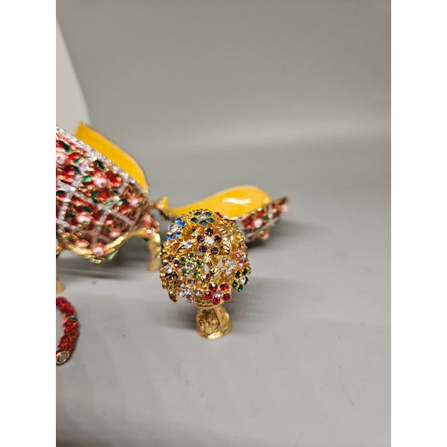 Red Vintage Keren Kopal Red Roses Faberge Trinket Crystal/Cliosenne Egg With a Surprise Colorful Swarovski Crystal Jewel Tree Inside and 24k Gold Plating For Sale - Image 8 of 8