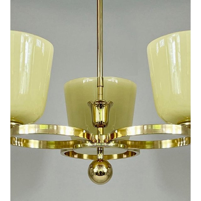 Art Deco Opaline Glass and Brass Chandelier, Germany, 1930s For Sale - Image 13 of 18