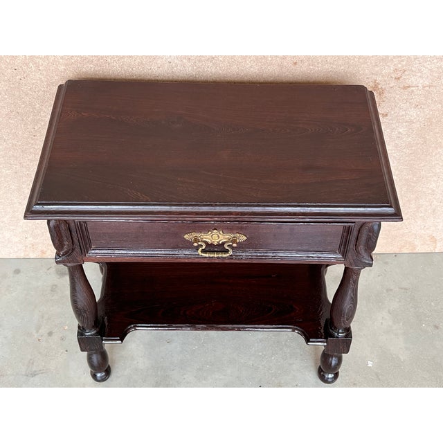 1900 - 1909 Pair of Spanish Nightstands With One Drawer and Low Shelve For Sale - Image 5 of 13