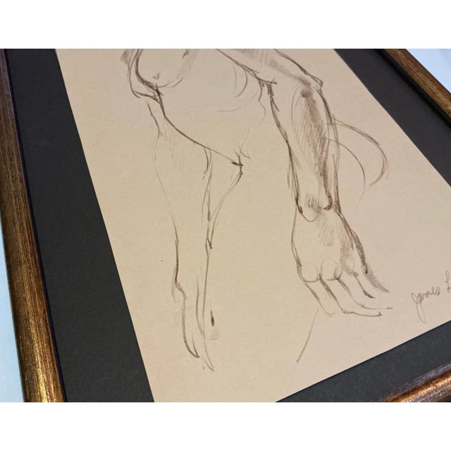 Vintage Watercolor Sketch, Male Nude Figure, Signed, Mid 20th Century, Framed For Sale - Image 6 of 7