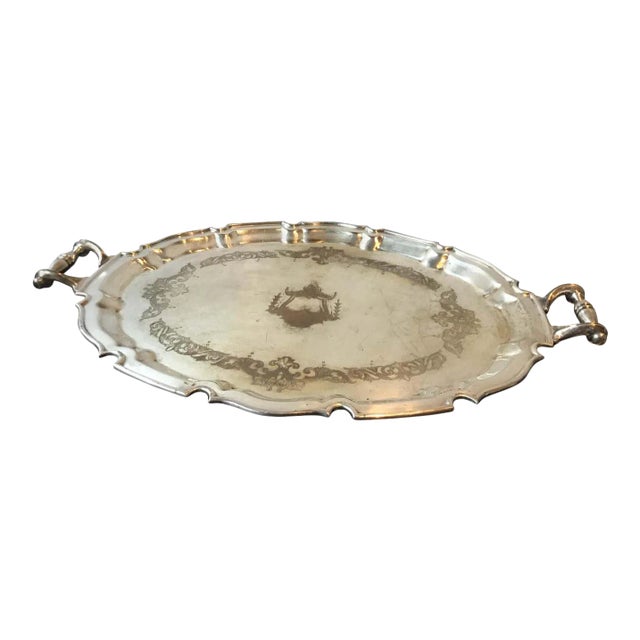 1862 Silver Plate Serving Tray For Sale