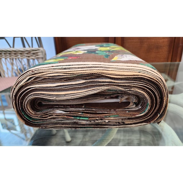 Rare 18 Yards Uncut Vintage 1940's Mid-Century Floral Barkcloth For Sale - Image 11 of 15