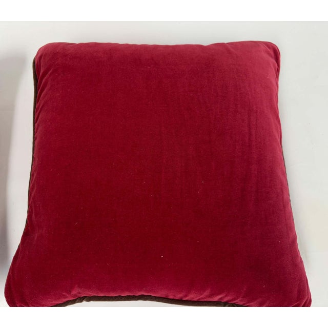 Late 20th Century Pair of Burgundy Red Cotton Velvet Throw Pillows with Down Inserts For Sale - Image 5 of 10