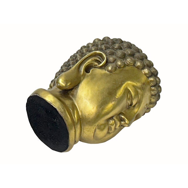 Vintage Chinese Golden Copper Color Metal Buddha Head Figure For Sale - Image 9 of 10