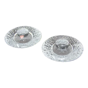 Orrefors Sweden Crystal Discus Votive Candle Holder by Lars Hellsten a Pair
