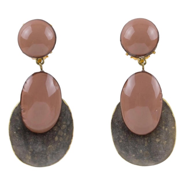 Cilea Paris Taupe and Cocoa Resin Dangle Clip Earrings For Sale