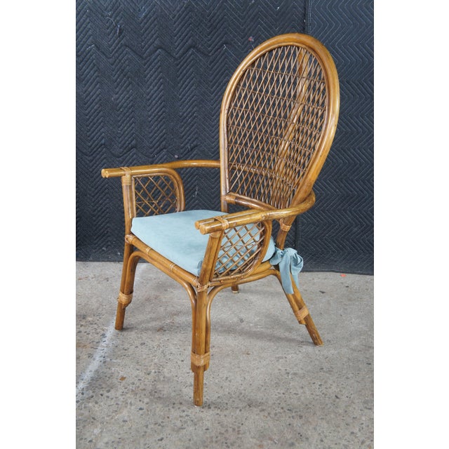 Wood Pair of Mid 20th Century Coastal Style Boho Chic Bamboo & Rattan Peacock Arm Chairs For Sale - Image 7 of 12