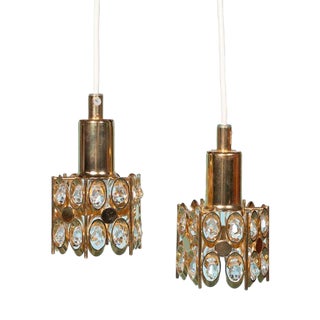 Vintage Hanging Light in Messing and Crystal from Palwa For Sale