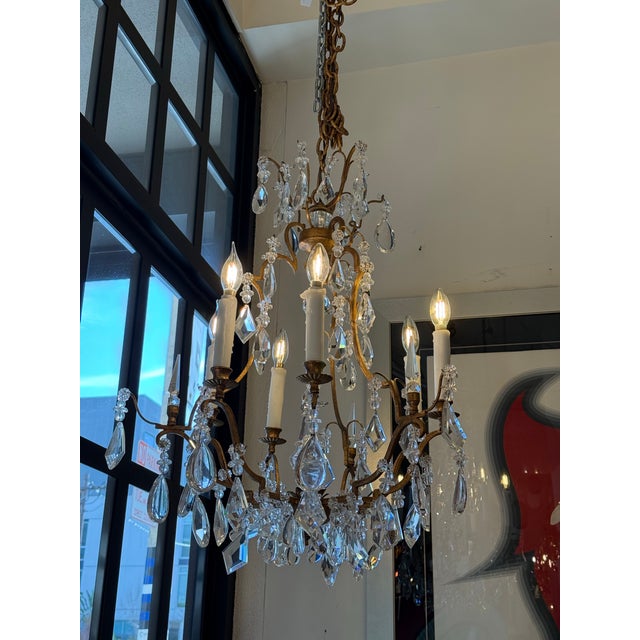 In the Style of Dennis & Leen Gold Finish Six Light Crystal Chandelier For Sale - Image 11 of 12