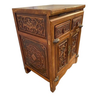 Antique Chinese Asian Ornately Carved Storage Cabinet Chinoiserie Side Table 1 For Sale