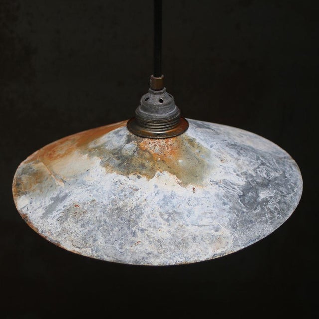 1950s Vintage Industrial Rust Zinc Metal Pendant Lamp For Sale - Image 5 of 7