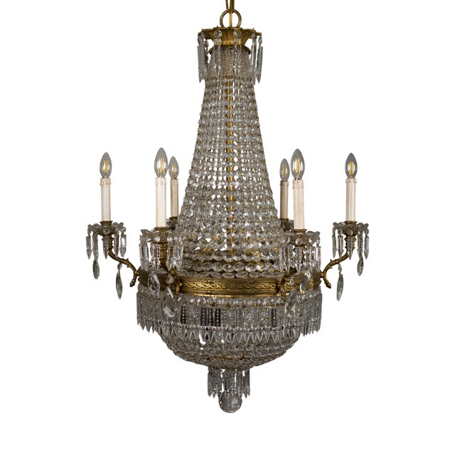 Large Italian Beaded Crystal Basket Chandelier, 1920s For Sale