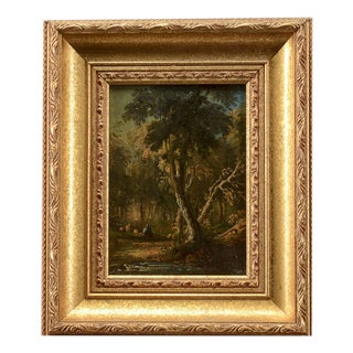 Miniature Landscape Oil Painting on Wood, 19th Century For Sale