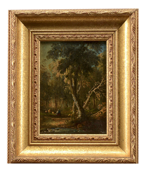 Miniature Landscape Oil Painting on Wood, 19th Century